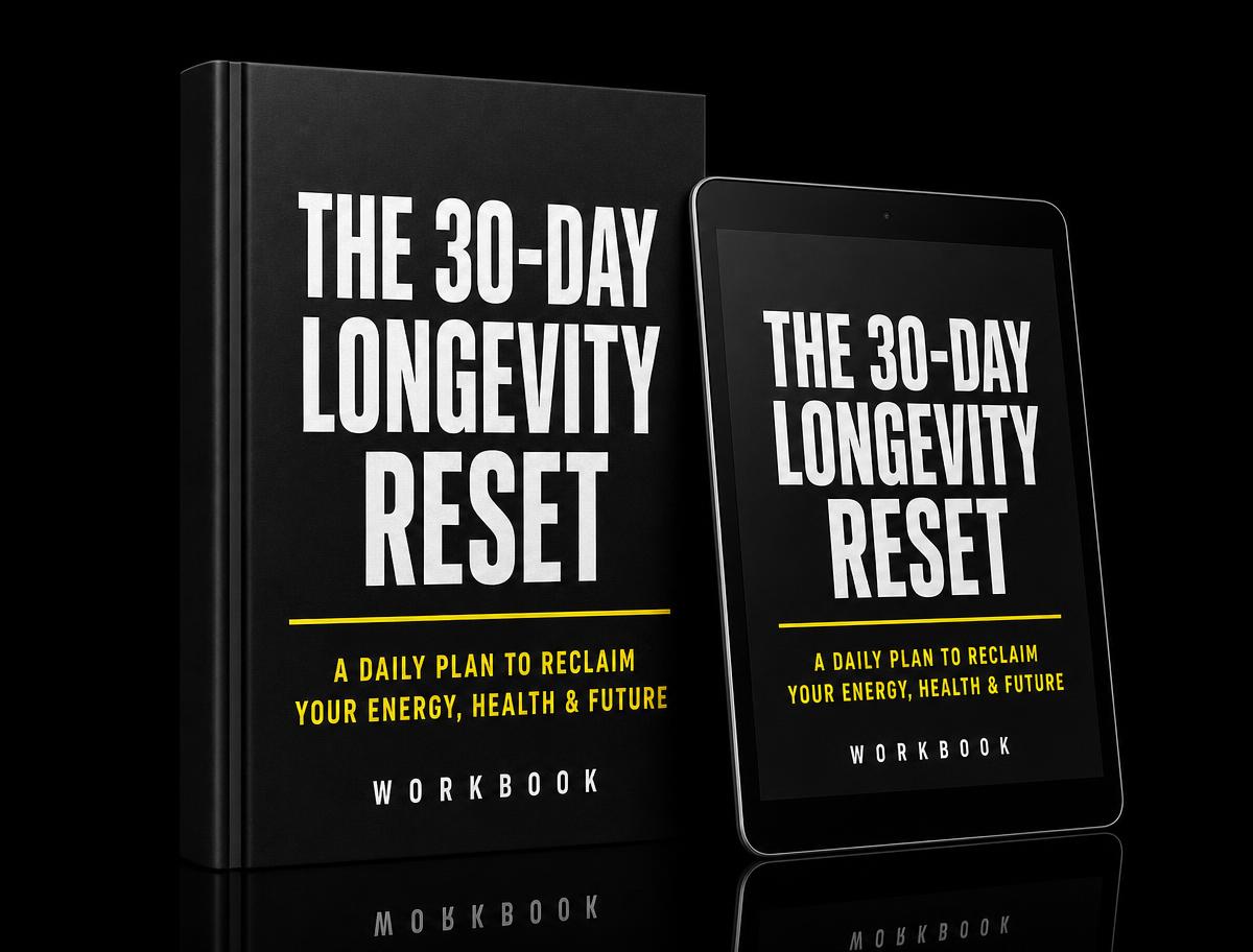 The 30-Day Longevity Reset workbook, printable tracking sheets and tablet edition